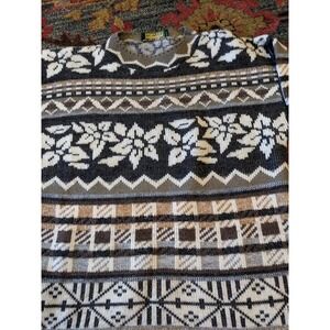 Vintage Dana Scott Sweater Men's Large Beige & Grey Geometric Knit Size L 90s‎